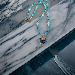 Blue Dragon w Blue crackle glass beads~Handmade by Cyndi